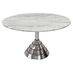 1980s Post Modern Memphis Milano Style Dining Table, Carrara Marble Top
