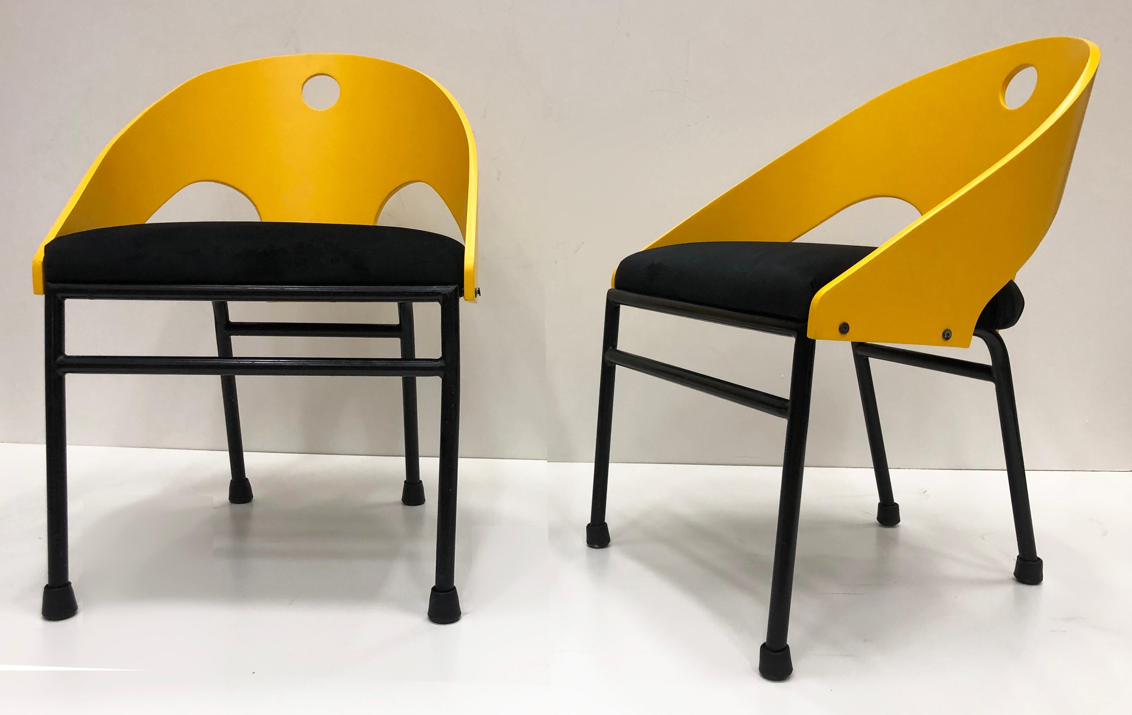 Painted 1980s Post-Modern Memphis Style Chairs, 3 Pairs Available For Sale