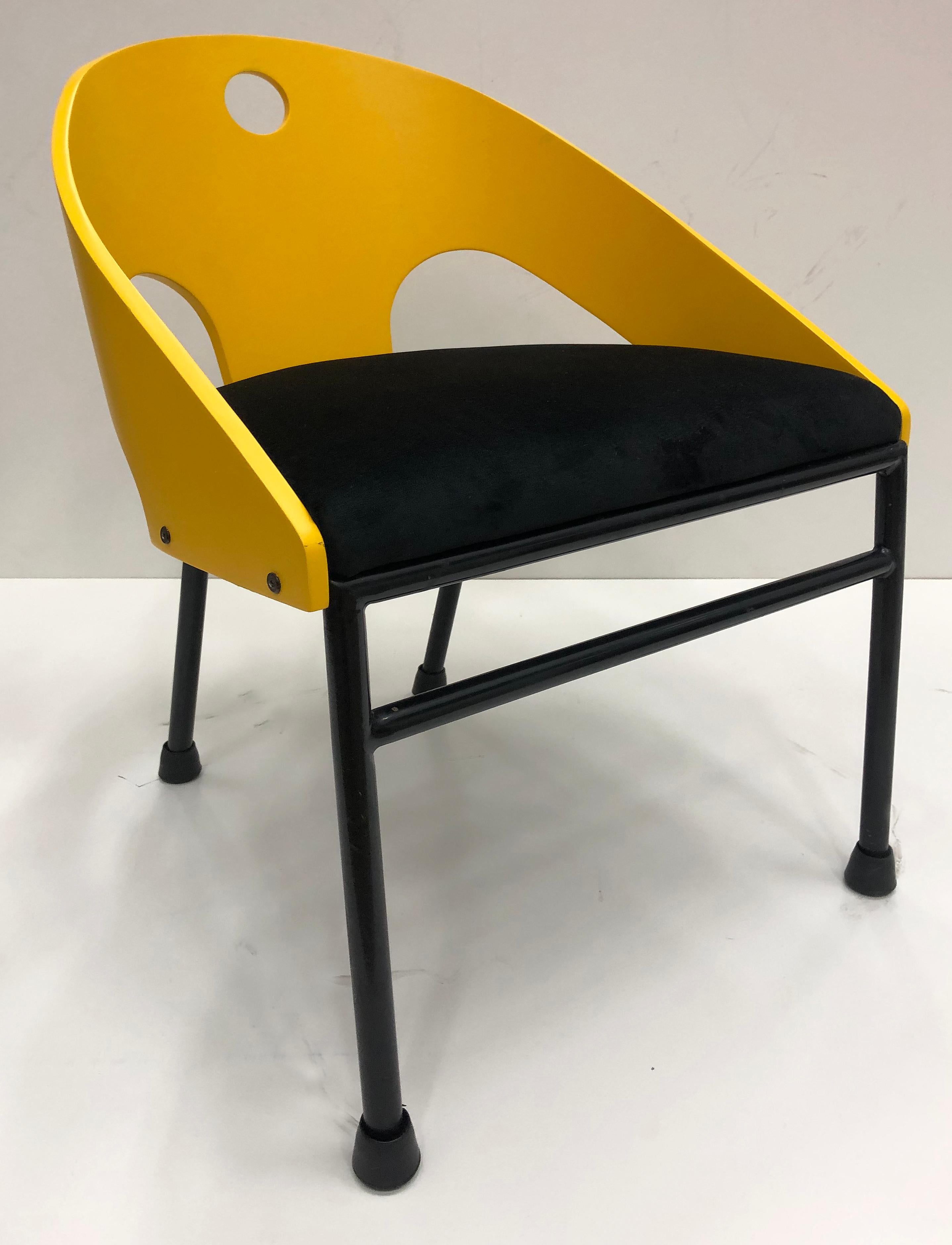 Painted 1980s Post-Modern Memphis Style Chairs, 3 Pairs Available For Sale