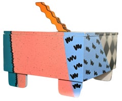 Caja artesanal lacada de estilo postmoderno de Memphis de los años 80, firmada por Hollis Fingold