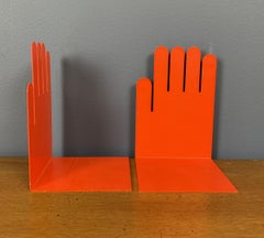 1980s Postmodern Orange Hand Bookends, a Pair