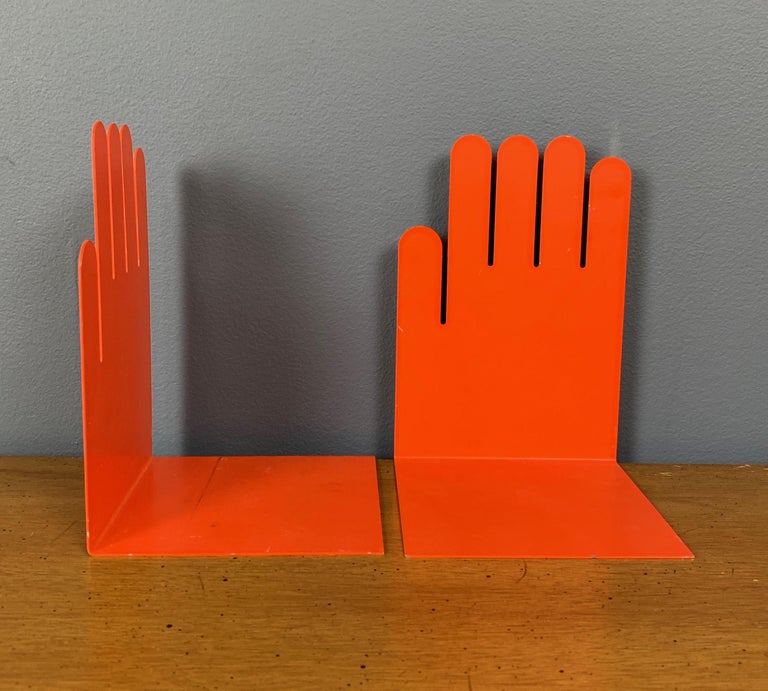1980s Postmodern Orange Hand Bookends, a Pair at 1stDibs