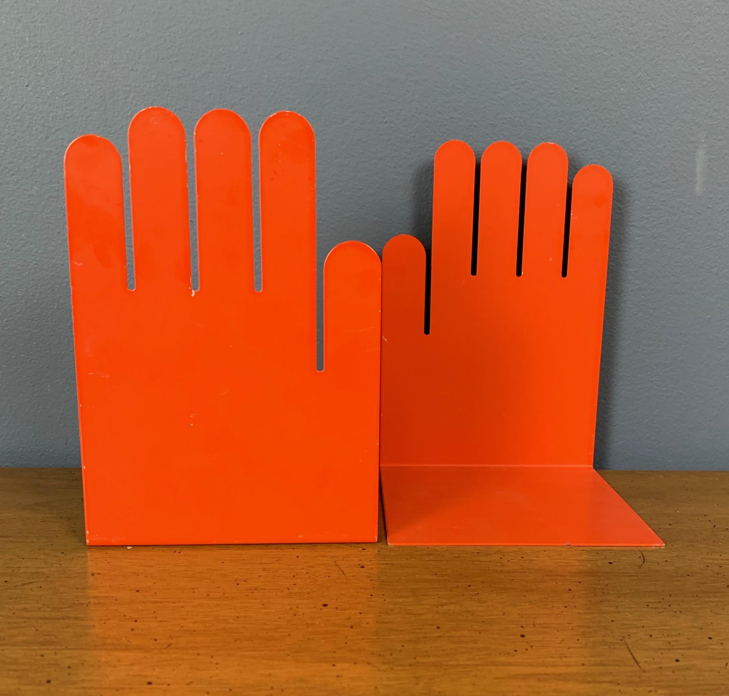 Post-Modern 1980s Postmodern Orange Hand Bookends, a Pair