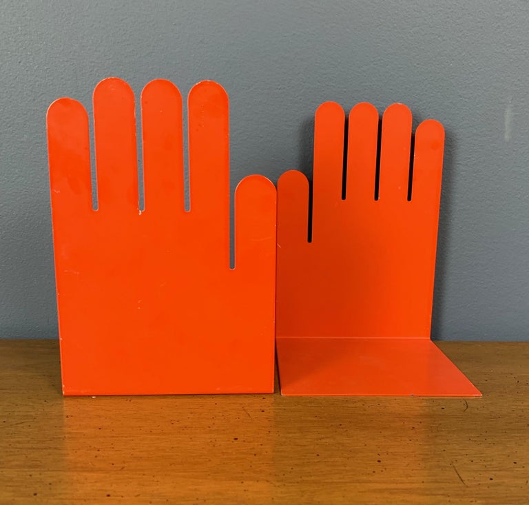 1980s Postmodern Orange Hand Bookends, a Pair at 1stDibs