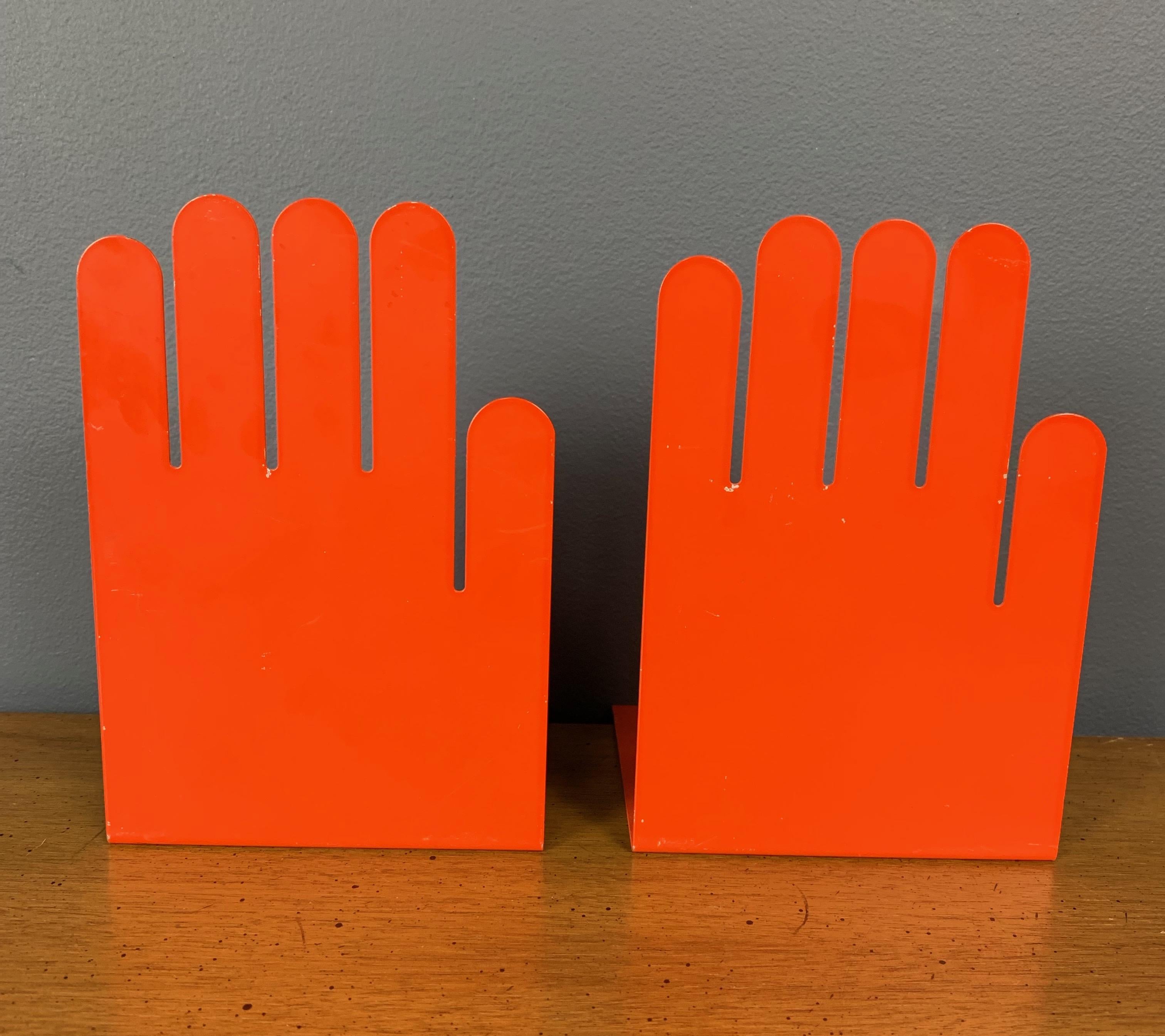 German 1980s Postmodern Orange Hand Bookends, a Pair