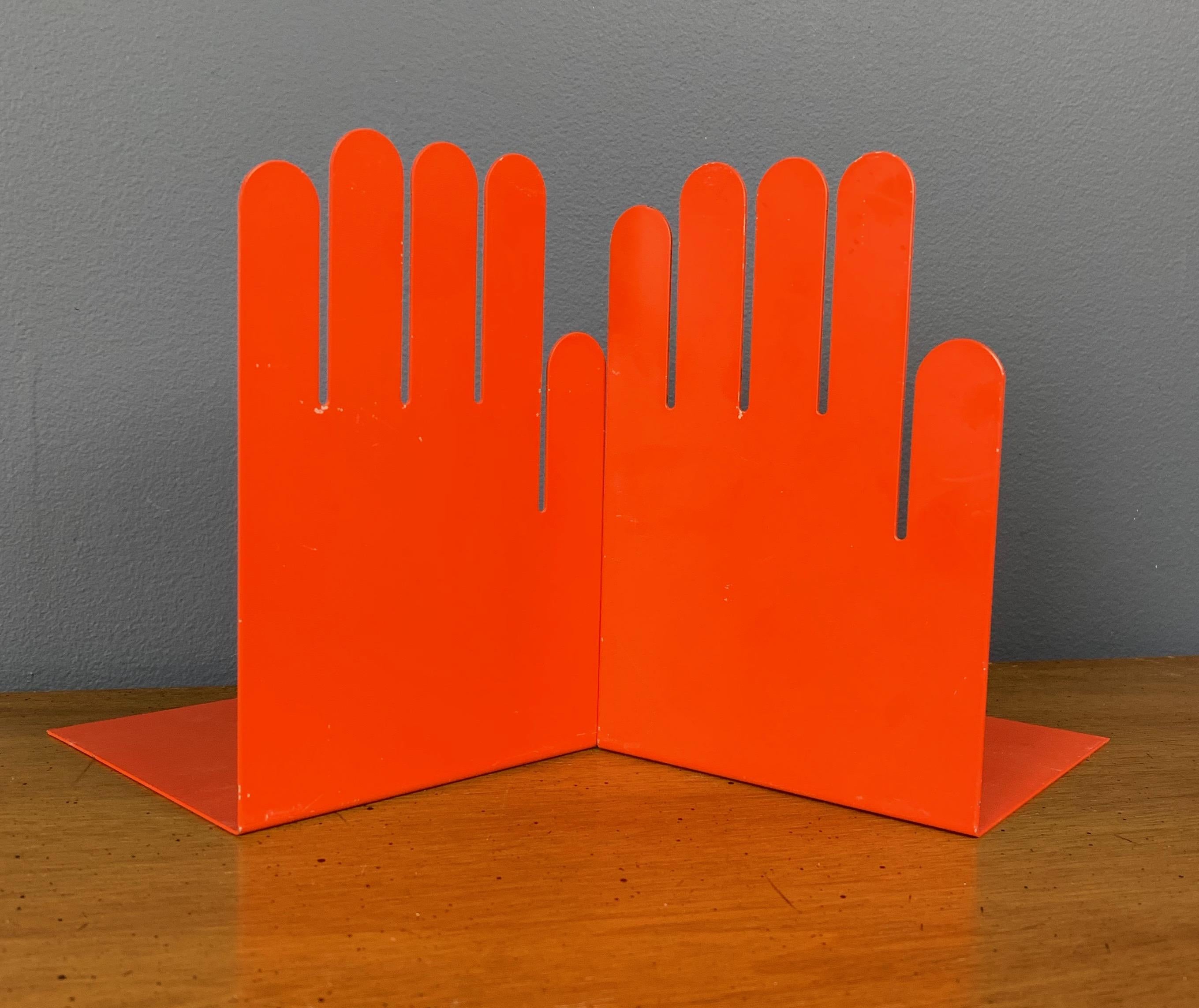 1980s Postmodern Orange Hand Bookends, a Pair In Good Condition In Philadelphia, PA