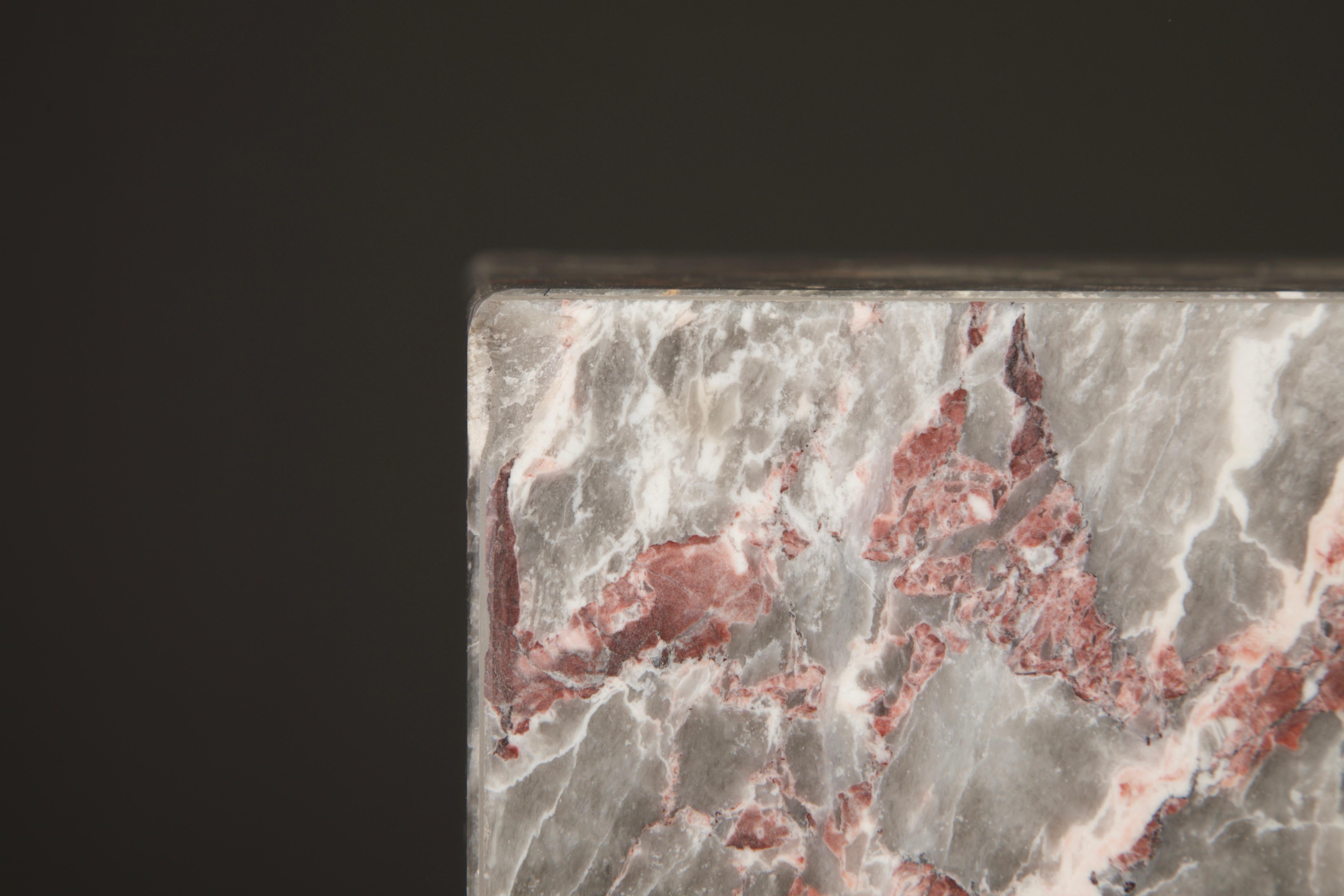 1980's Post-Modern Pink and Grey Exotic Marble Column Pedestal For Sale 8