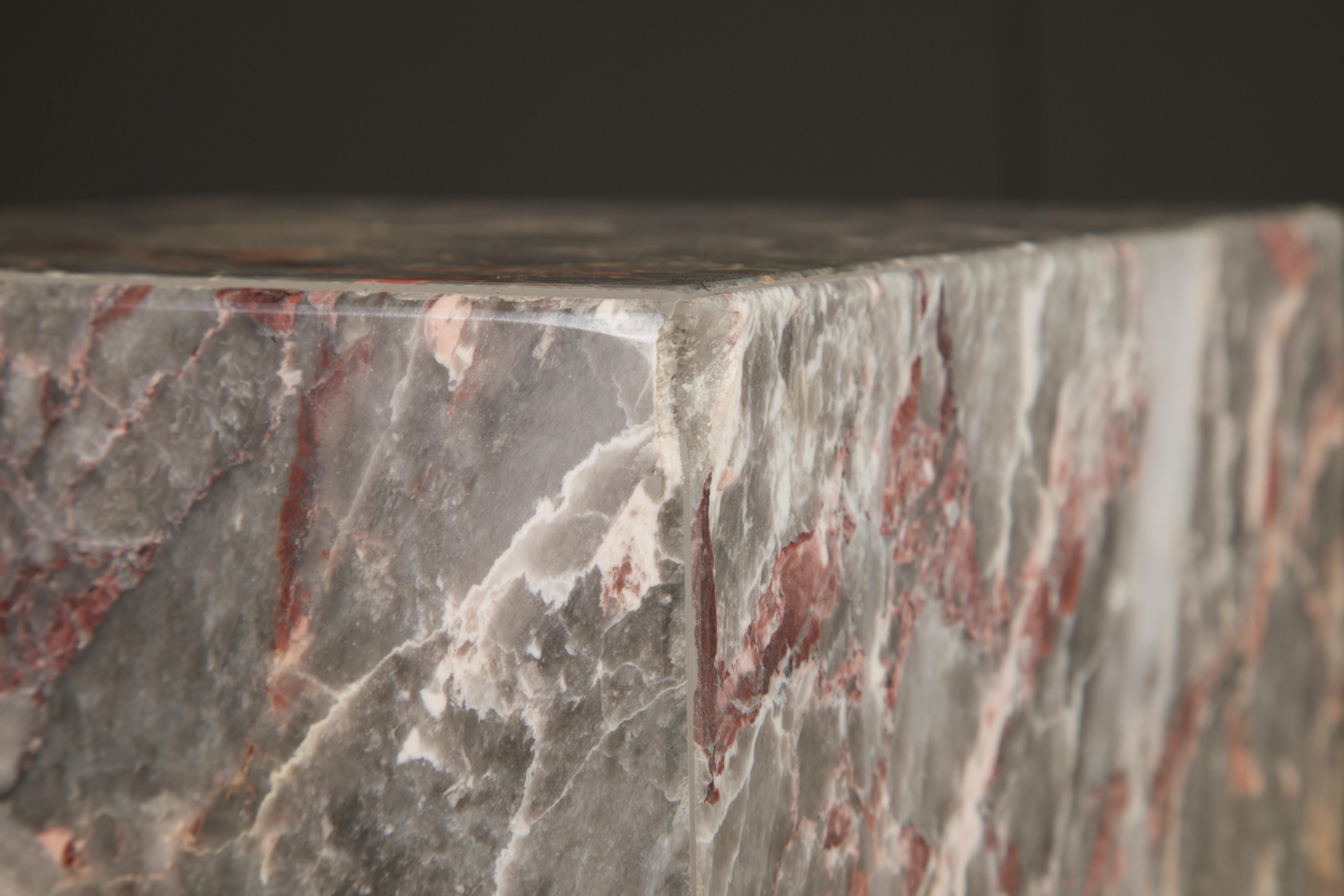 1980's Post-Modern Pink and Grey Exotic Marble Column Pedestal For Sale 9