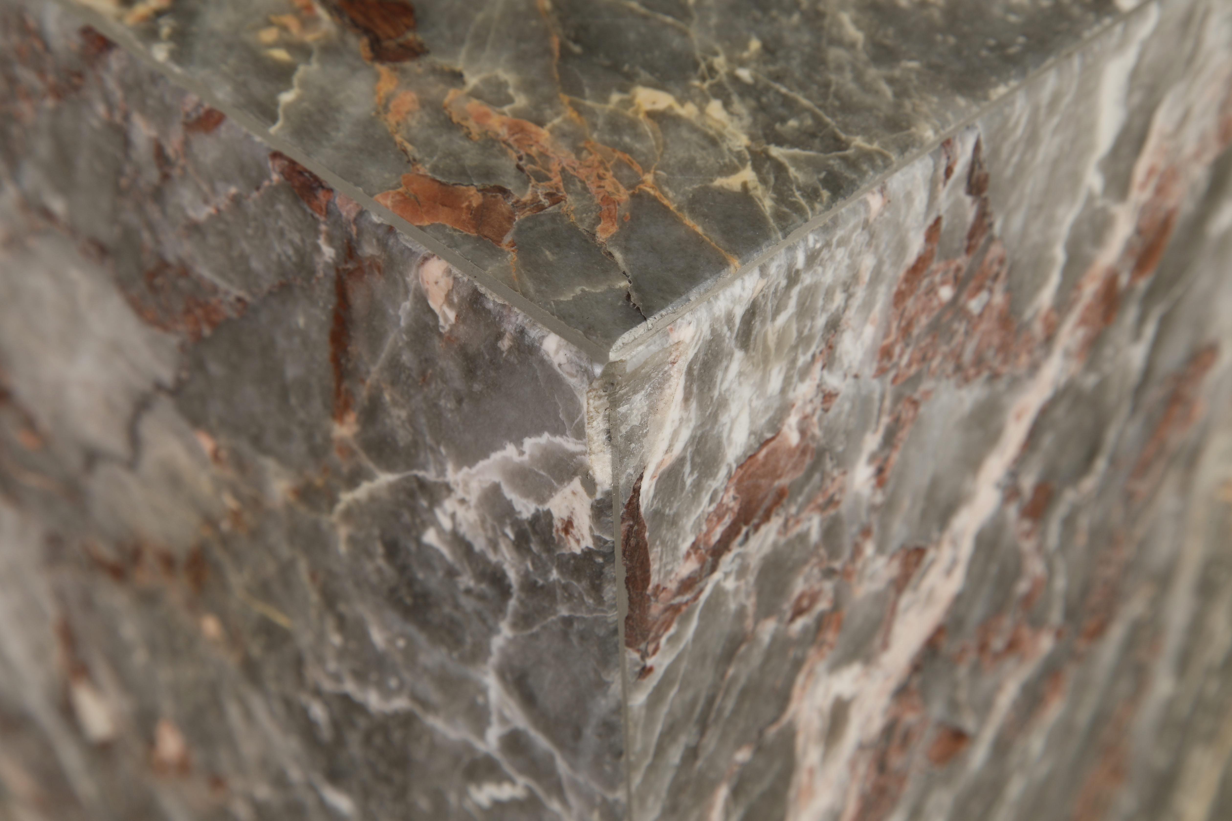 1980's Post-Modern Pink and Grey Exotic Marble Column Pedestal For Sale 10
