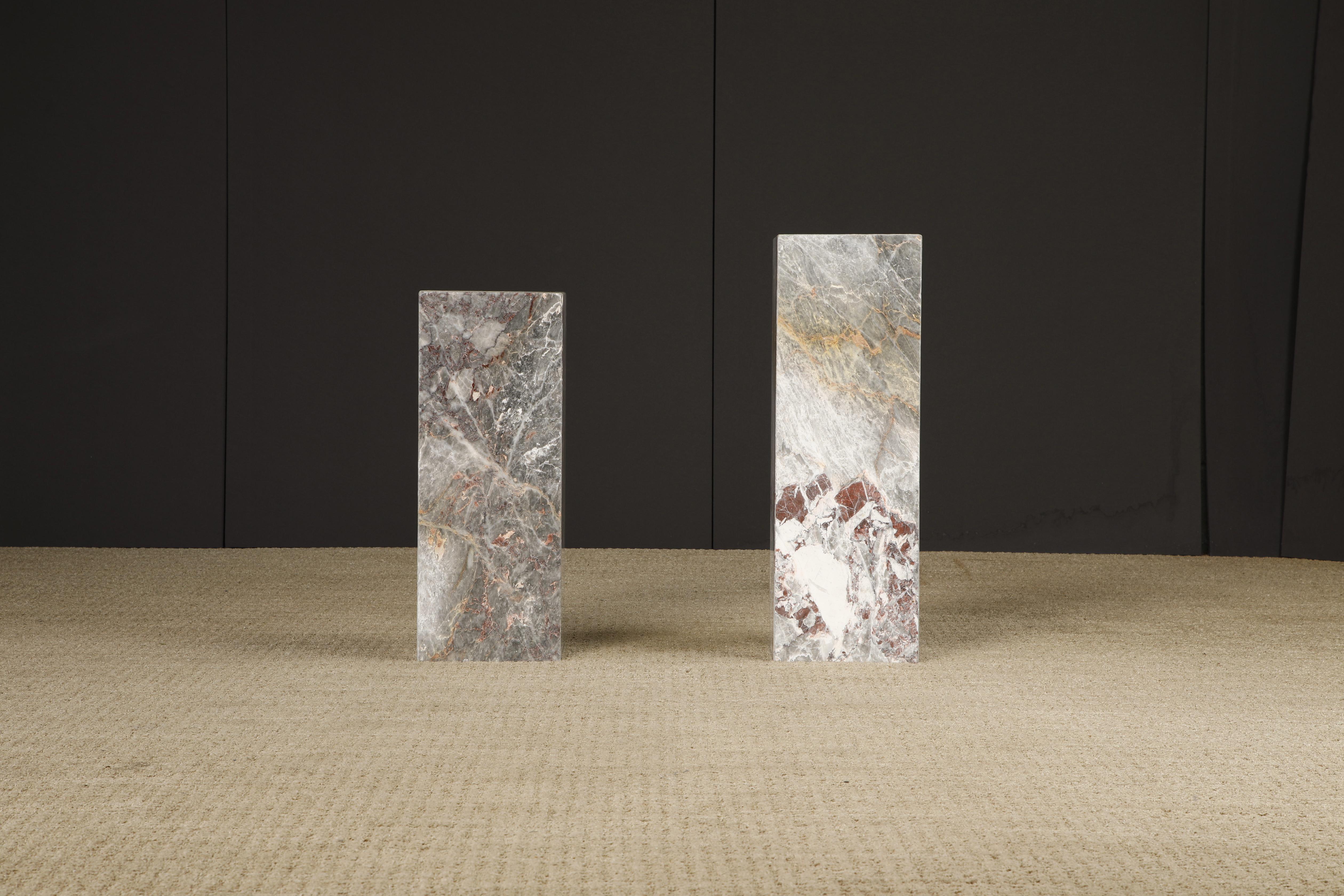 1980's Post-Modern Pink and Grey Exotic Marble Column Pedestal For Sale 11