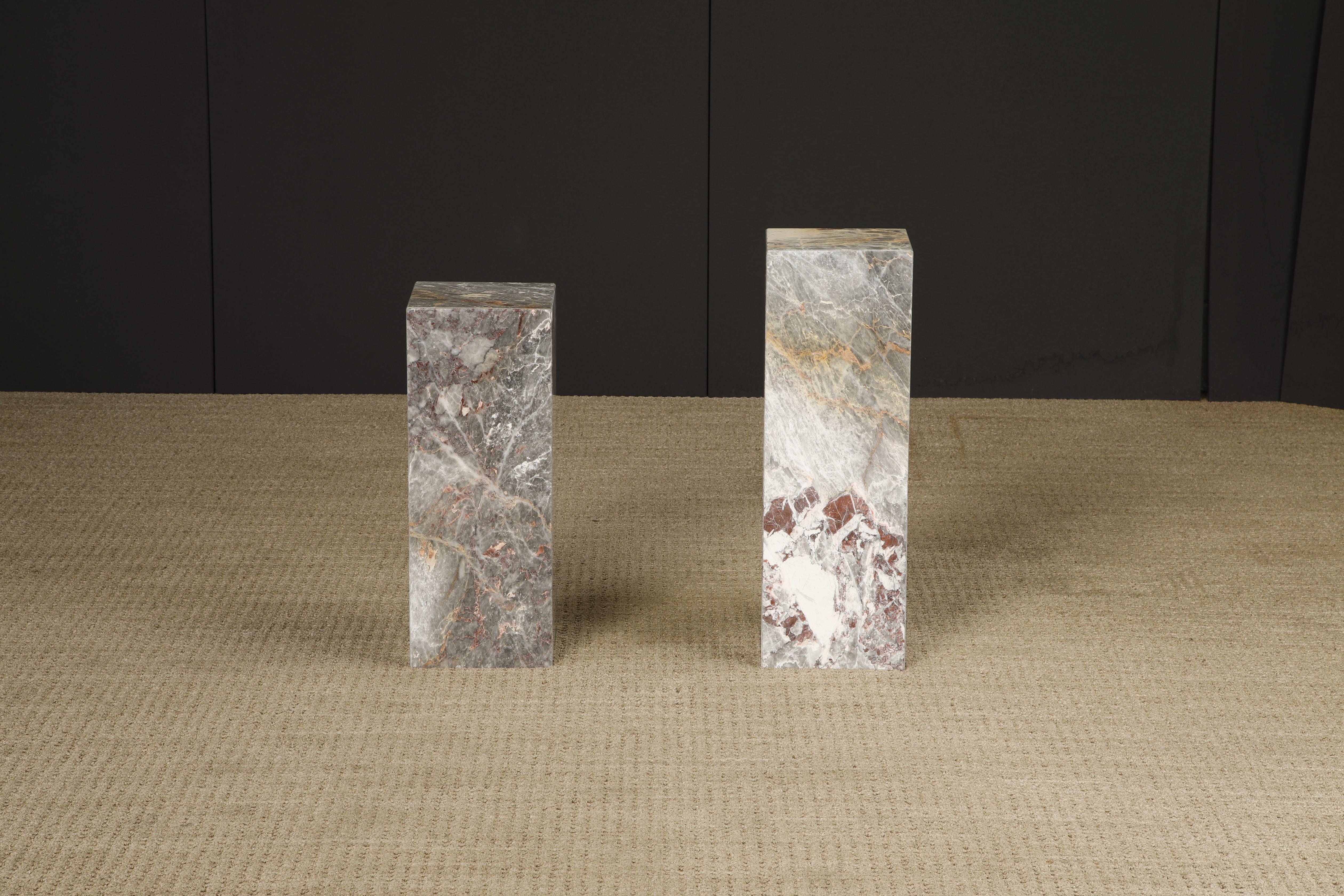 1980's Post-Modern Pink and Grey Exotic Marble Column Pedestal For Sale 12