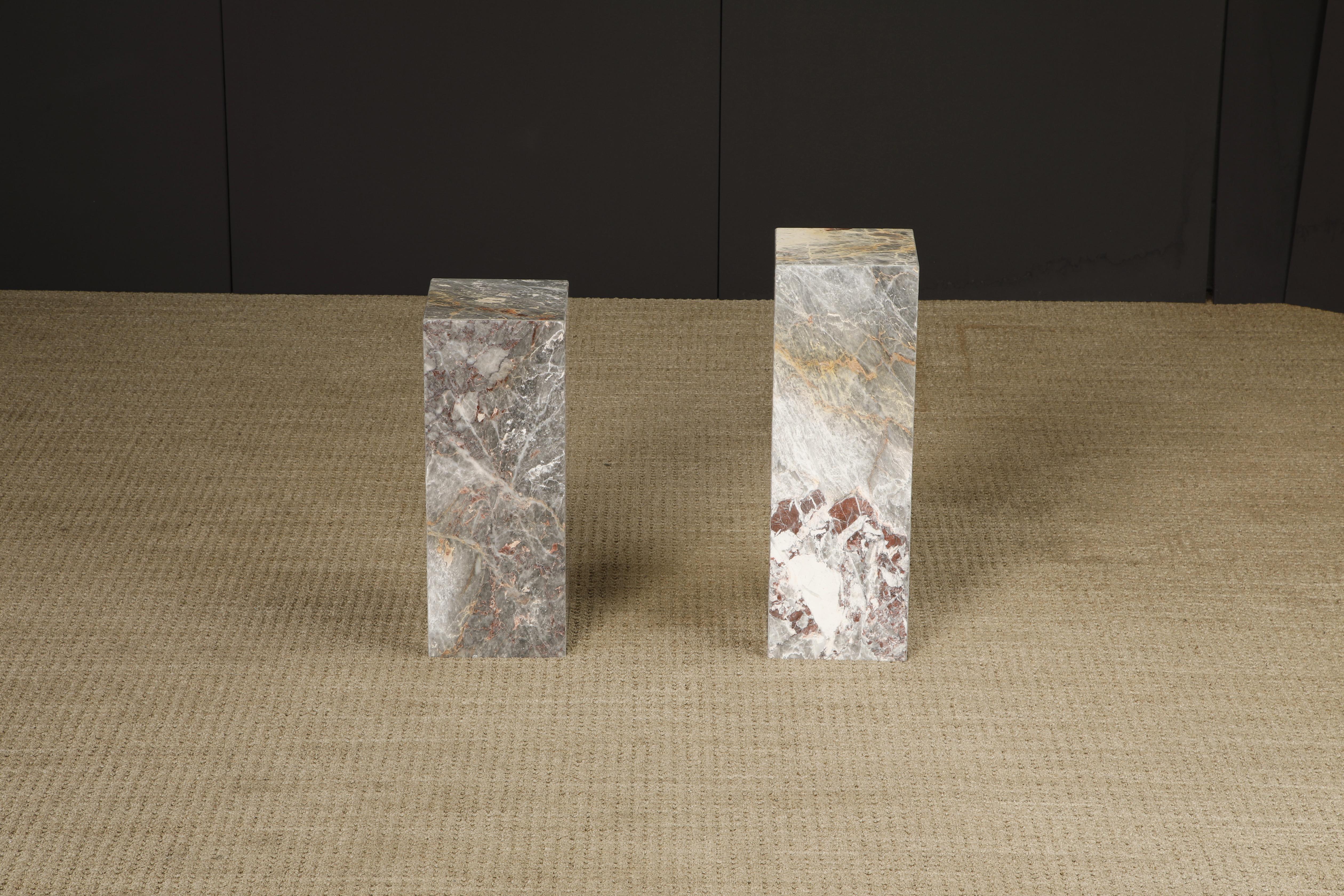 1980's Post-Modern Pink and Grey Exotic Marble Column Pedestal For Sale 13