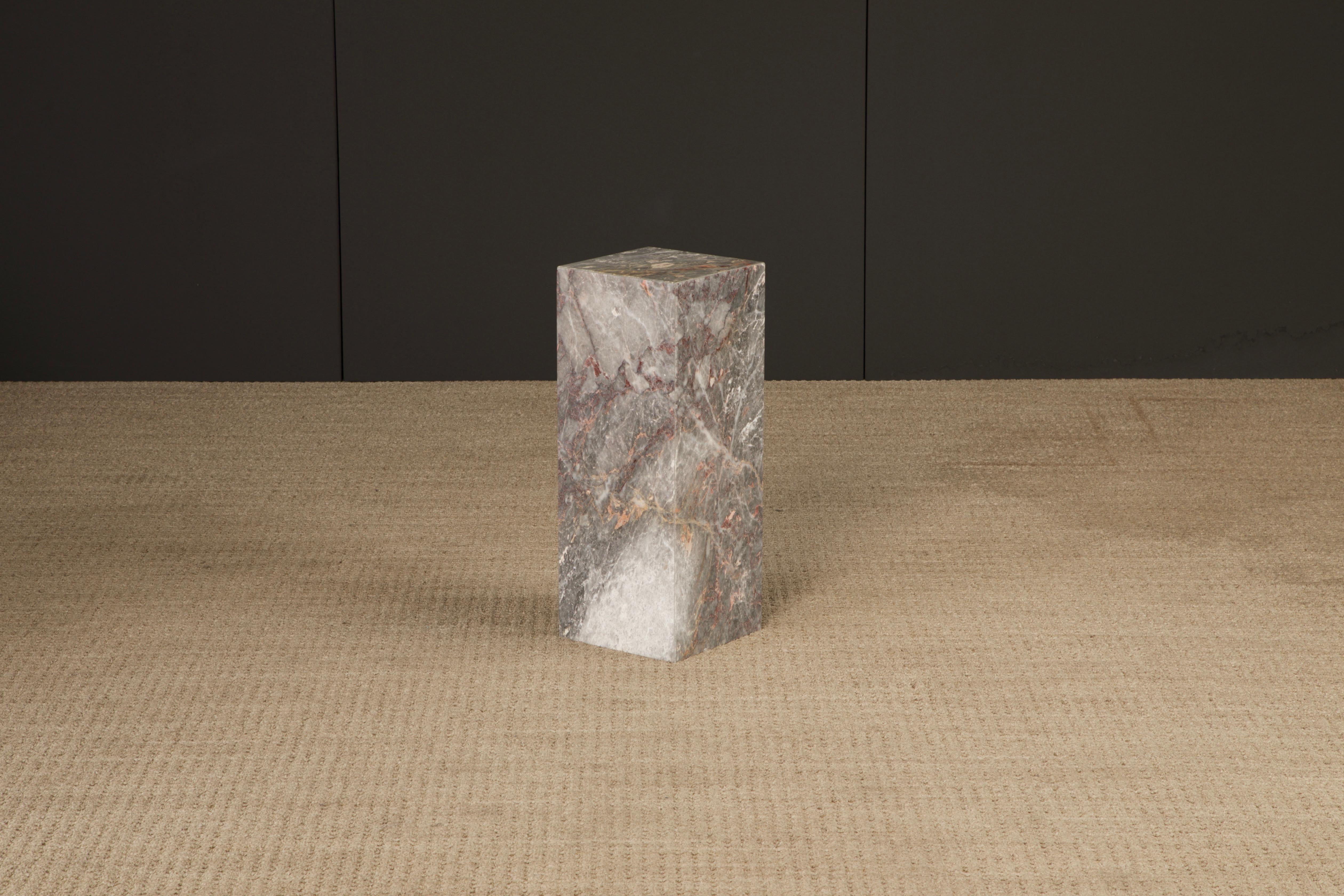 1980's Post-Modern Pink and Grey Exotic Marble Column Pedestal For Sale 2