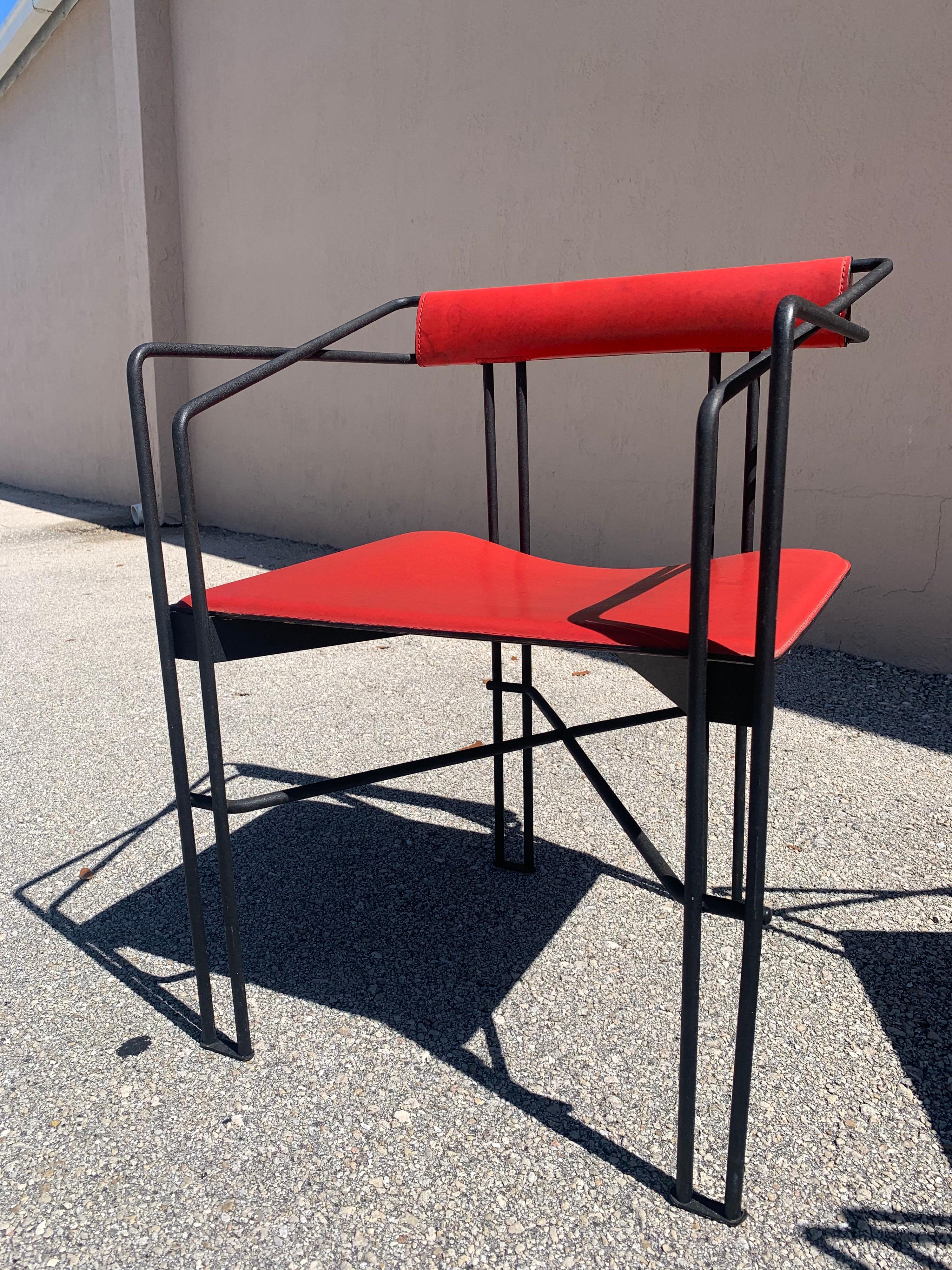 1980s Post Modern Red Leather Chairs, a Pair 4