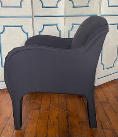 1980’s Post Modern Sculptural Black Upholstered Lounge Rounded Arm Chair