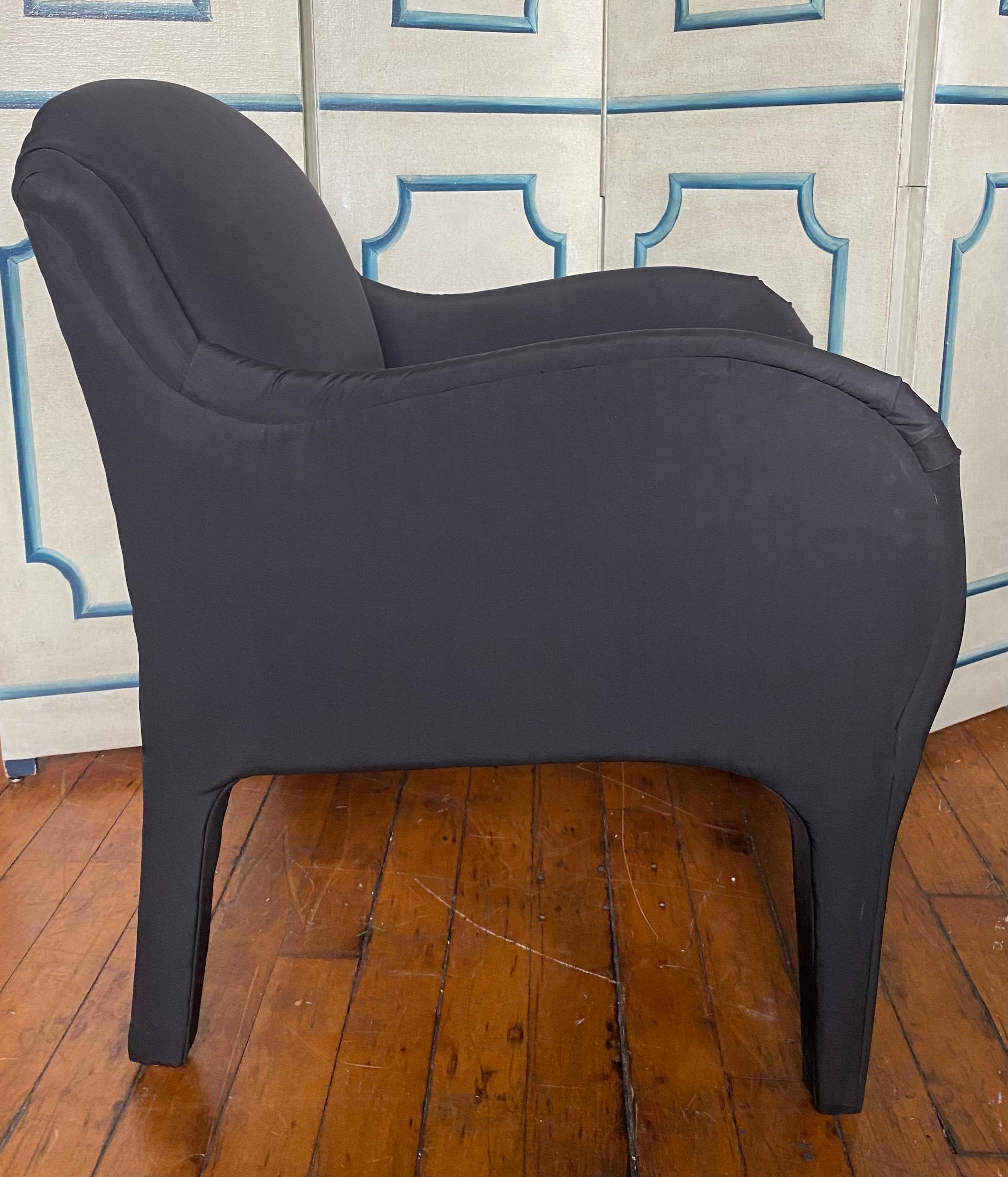 Post-Modern 1980’s Post Modern Sculptural Black Upholstered Lounge Rounded Arm Chair For Sale