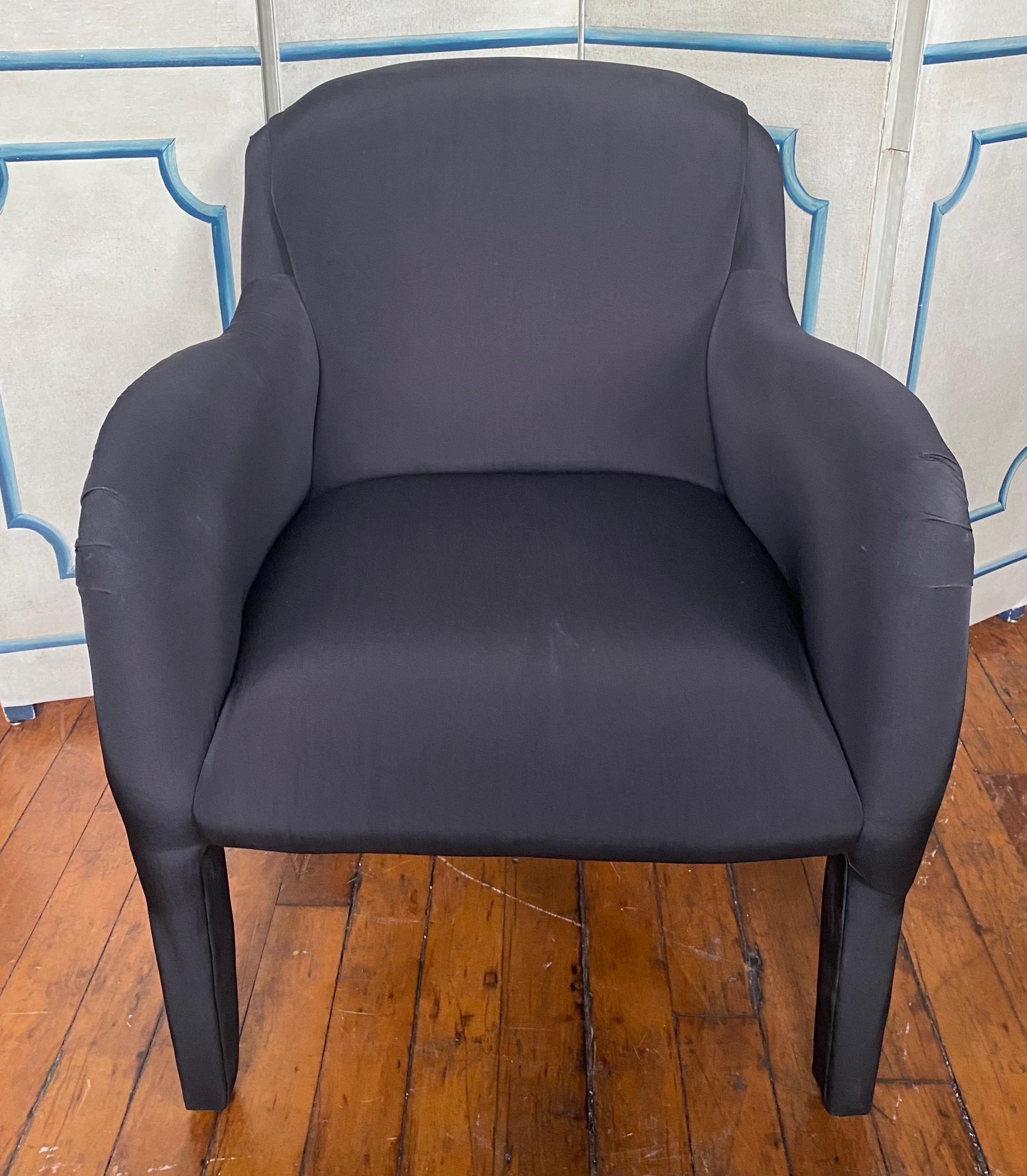 1980’s Post Modern Sculptural Black Upholstered Lounge Rounded Arm Chair In Good Condition For Sale In Lambertville, NJ