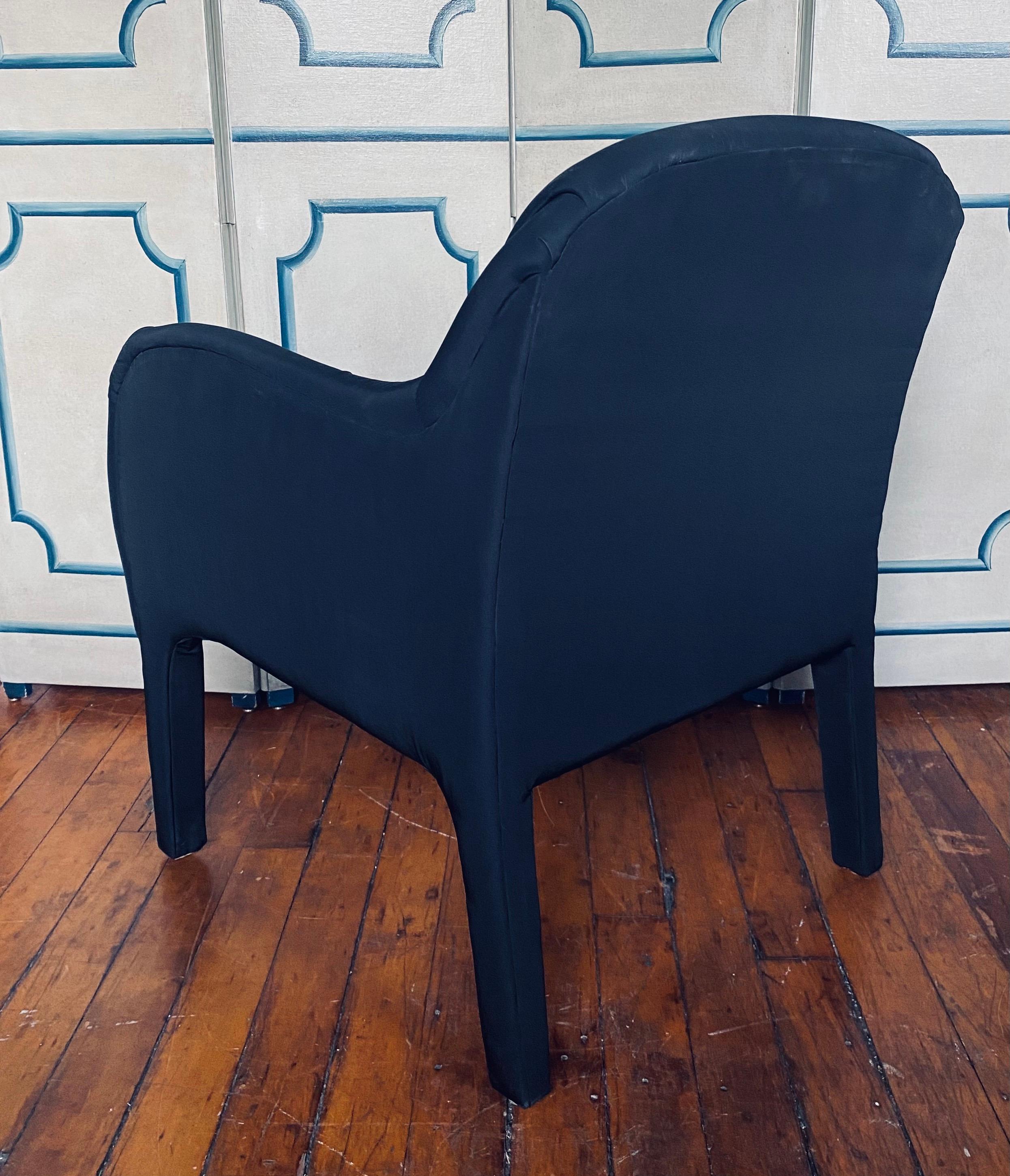 Late 20th Century 1980’s Post Modern Sculptural Black Upholstered Lounge Rounded Arm Chair For Sale