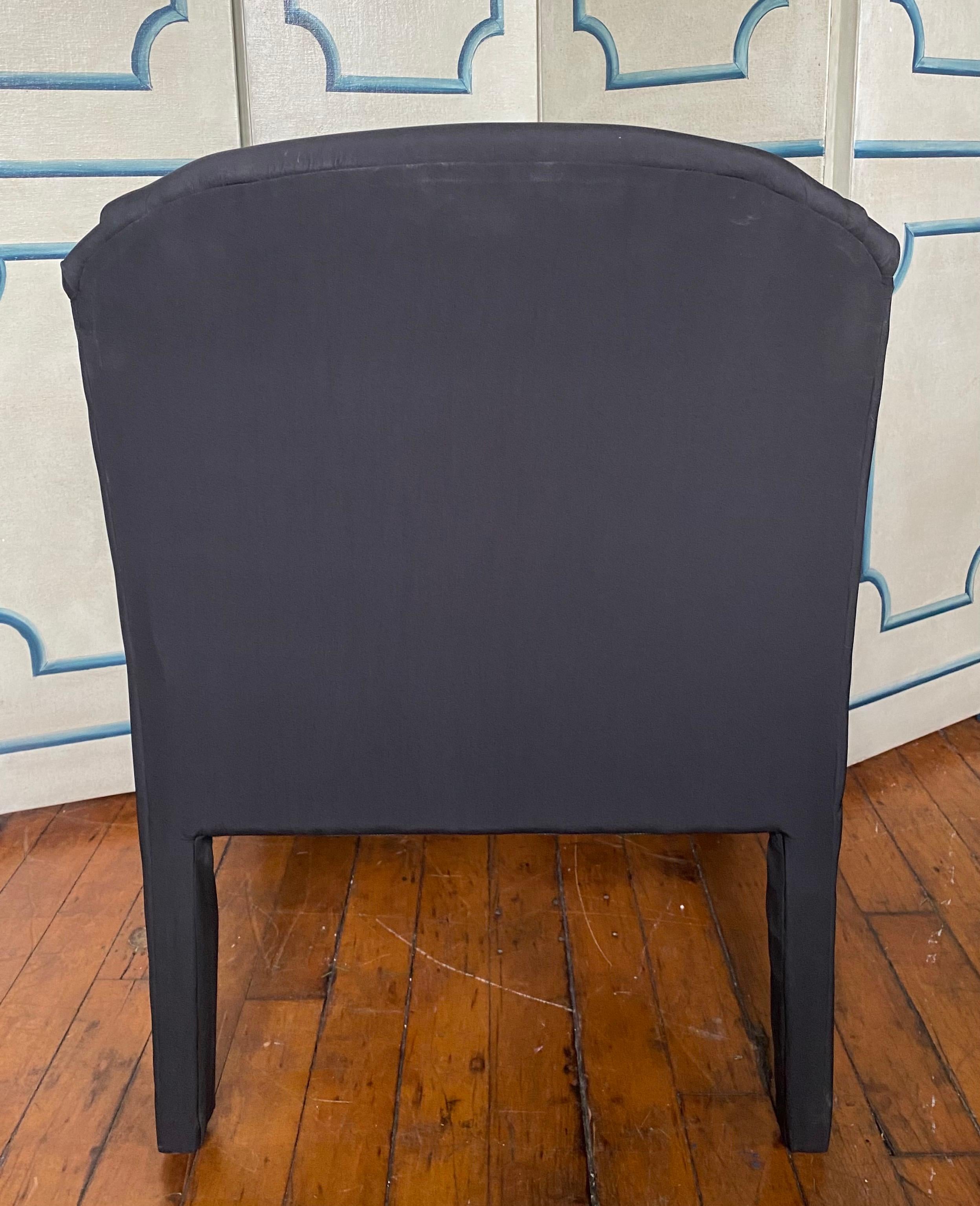 Upholstery 1980’s Post Modern Sculptural Black Upholstered Lounge Rounded Arm Chair For Sale