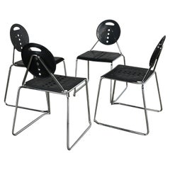 1980s Post Modern Segis Italia Black Plastic & Chrome Charlie Side Chairs Set 4