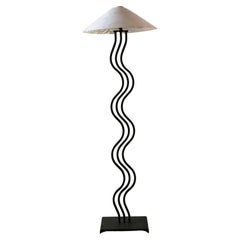 1980s Post Modern Squiggle Lamp Iron and Plastic Shade Memphis Style