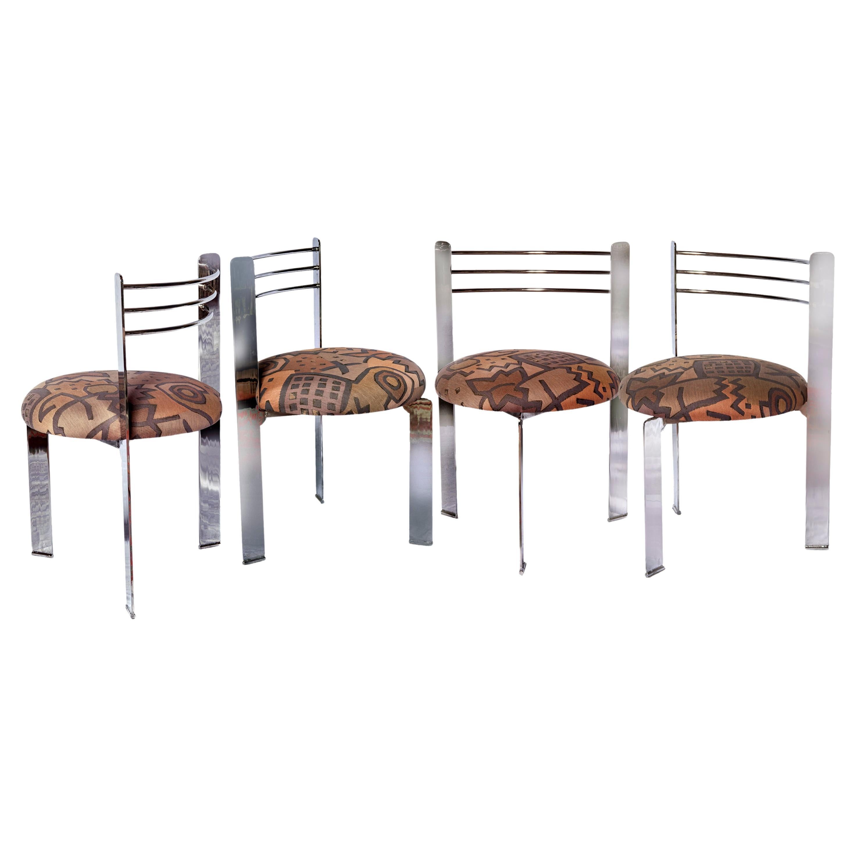 1980s Post Modern Three-Legged Chrome Milan Chairs Set of Four