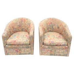 1980s Post-Modern Upholstered Swivel Chairs by Milo Baughman