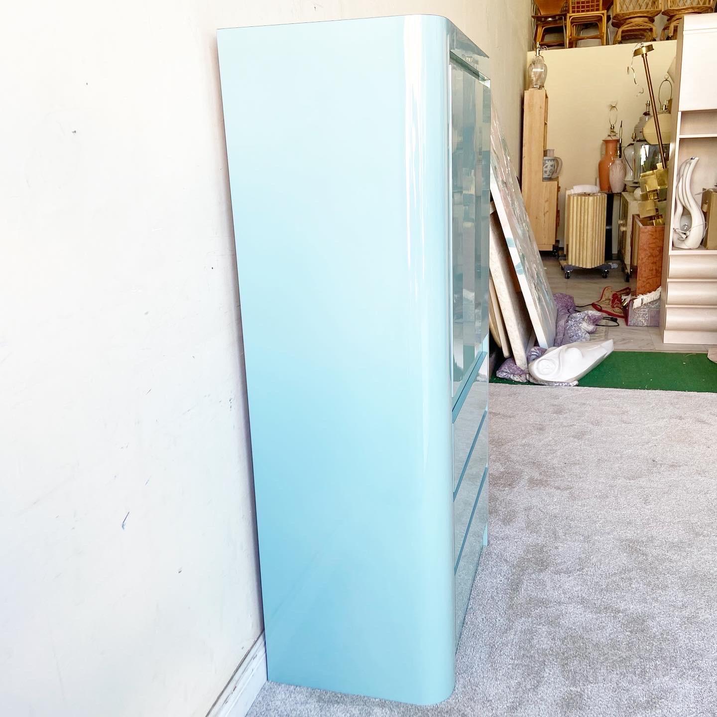 Late 20th Century 1980s Postmodern Aqua Blue Lacquer Laminate Armoire