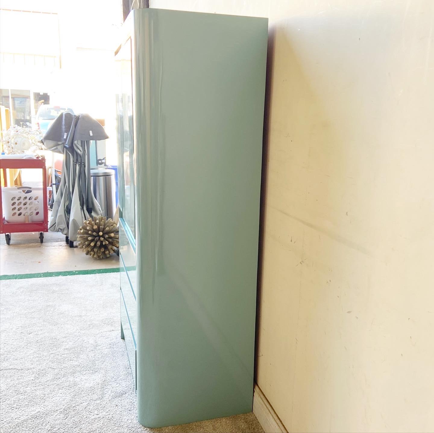 1980s Postmodern Aqua Blue Lacquer Laminate Armoire 1