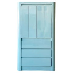 1980s Postmodern Aqua Blue Lacquer Laminate Armoire