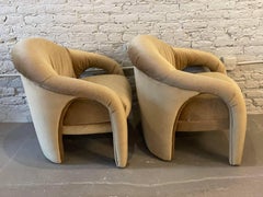 1980s Postmodern Arc Sculptural Chairs in Camel Mohair, a Pair