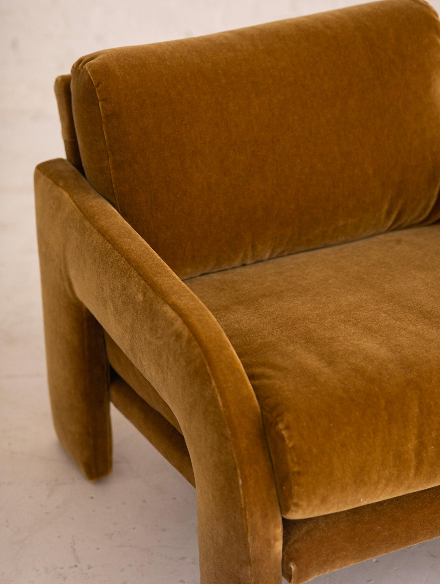 American 1980s Postmodern Architectural Armchair in Camel Mohair