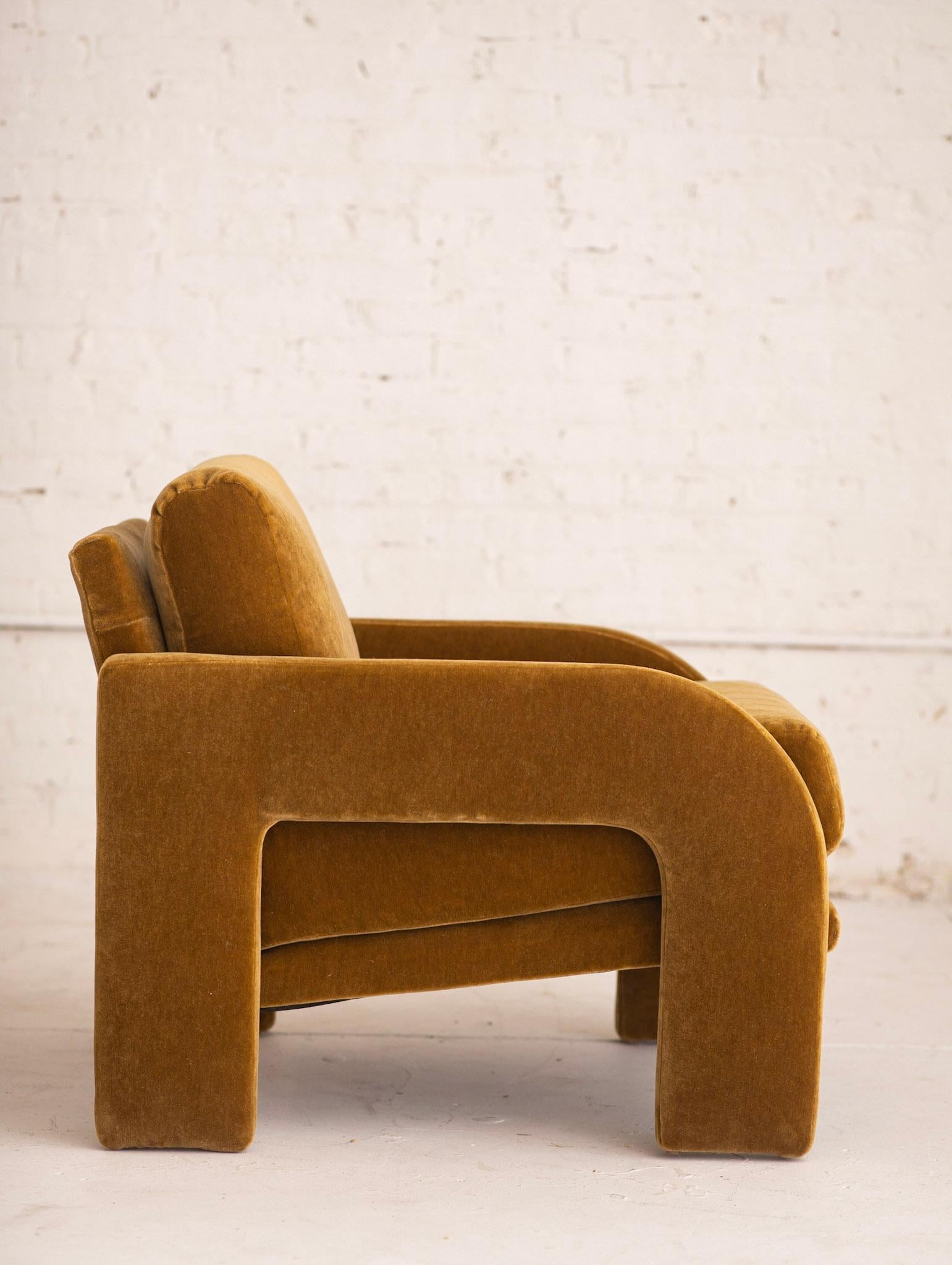 1980s Postmodern Architectural Armchair in Camel Mohair In Excellent Condition In Brooklyn, NY