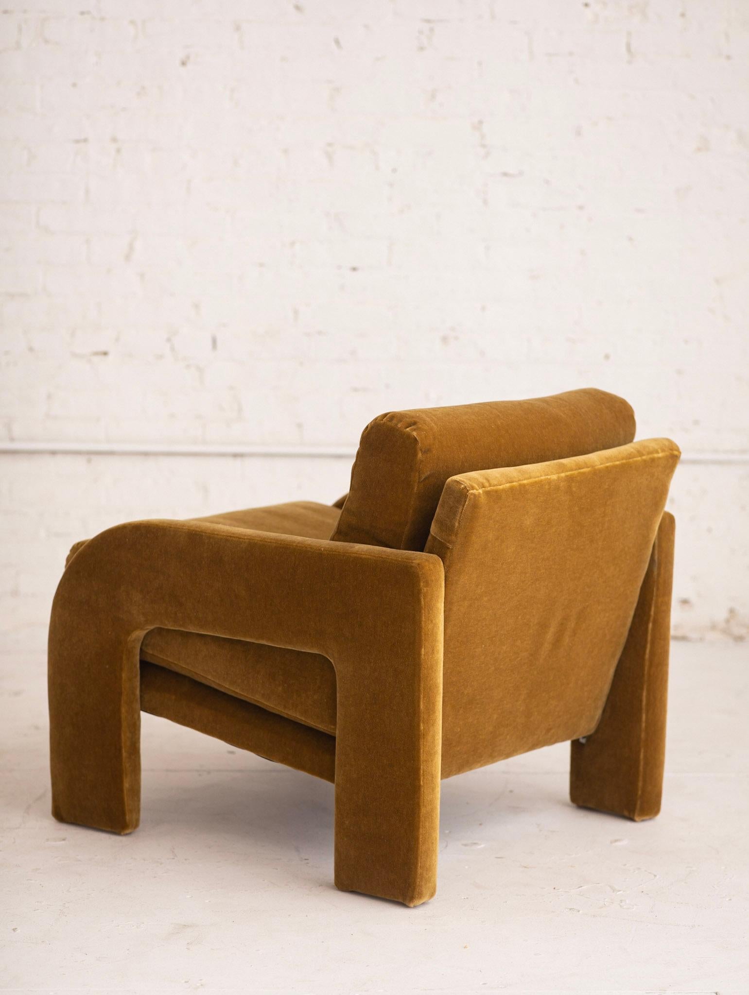 1980s Postmodern Architectural Armchair in Camel Mohair 1
