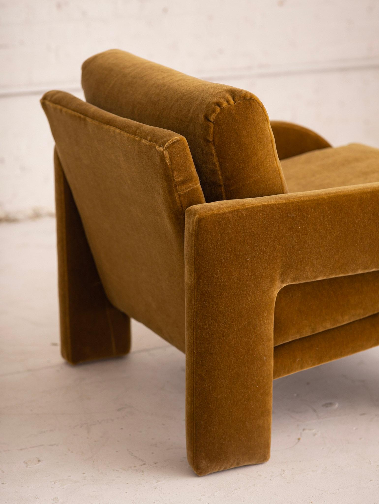 1980s Postmodern Architectural Armchair in Camel Mohair 2