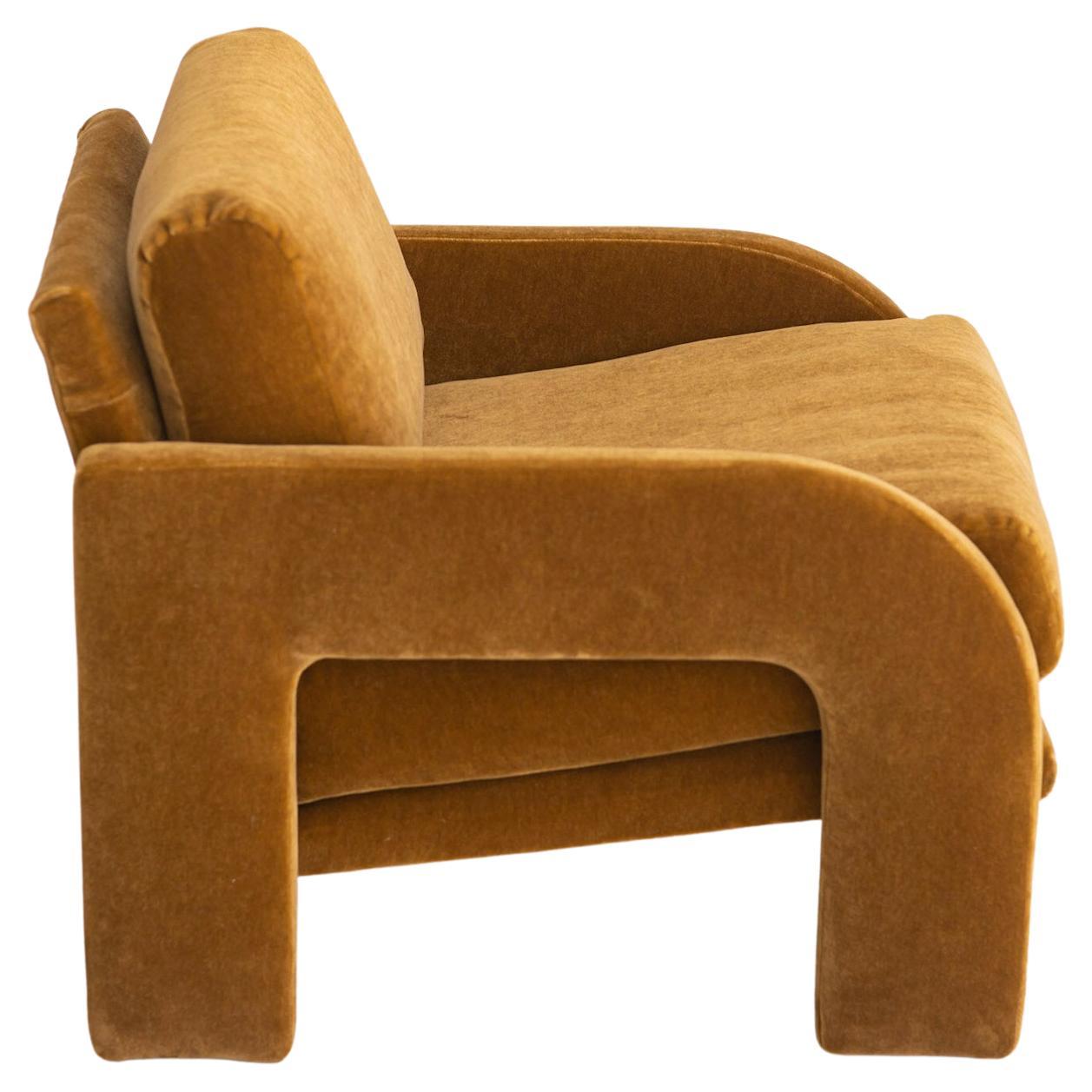 1980s Postmodern Architectural Armchair in Camel Mohair