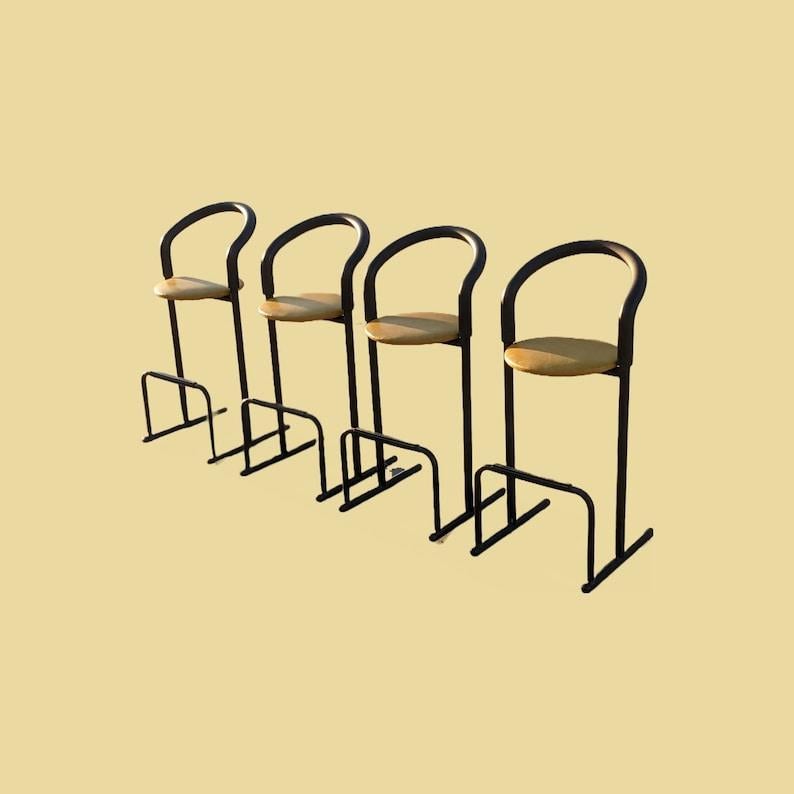Canadian 1980's Postmodern Barstools by Les Industries Amisco, Canada, Leather Minimalist For Sale