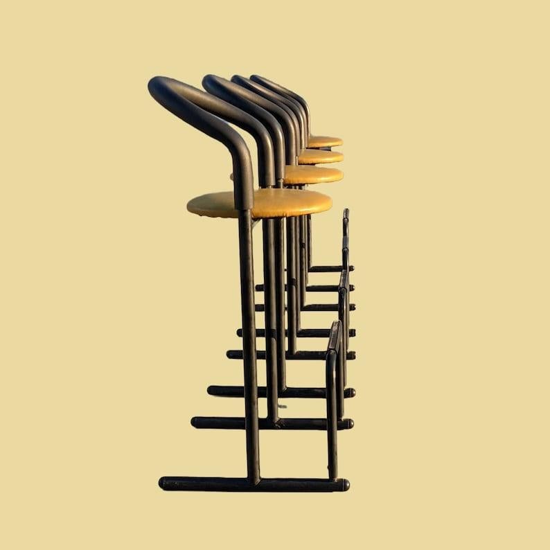 20th Century 1980's Postmodern Barstools by Les Industries Amisco, Canada, Leather Minimalist For Sale