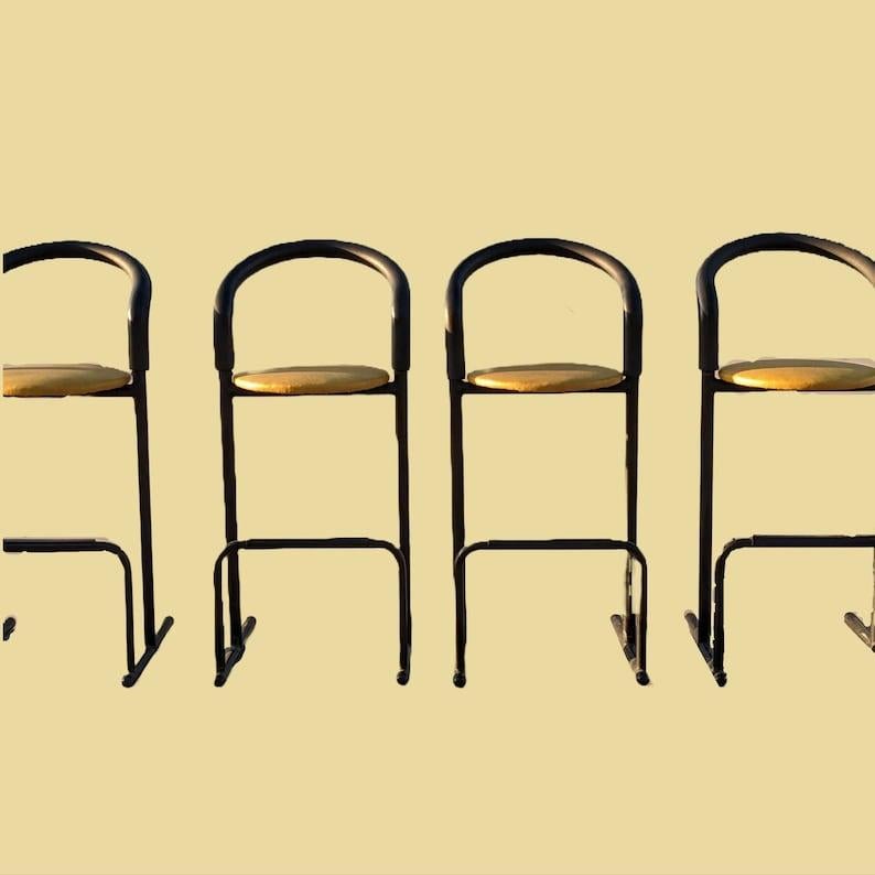 1980's Postmodern Barstools by Les Industries Amisco, Canada, Leather Minimalist For Sale 2