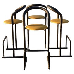 1980's Postmodern Barstools by Les Industries Amisco, Canada, Leather Minimalist