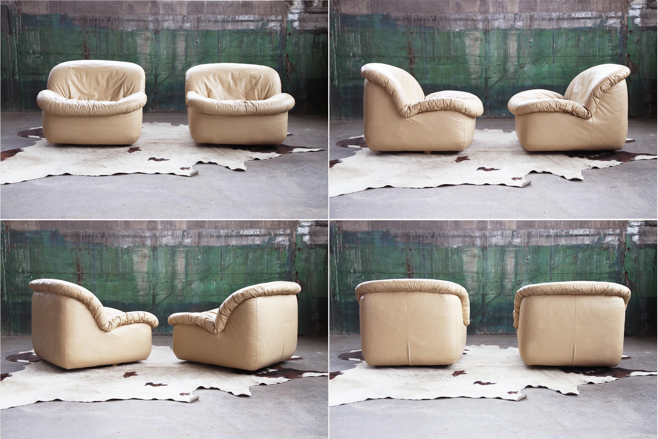 20th Century 1980s Postmodern Beige Leather Swivel Lounge Chair For Sale