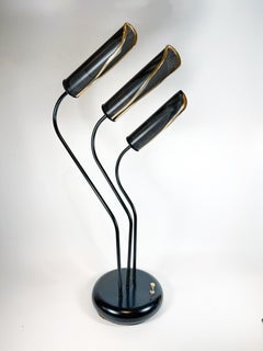 1980s Postmodern Black and Gold Sculptural Table Lamp with 3-Light Settings