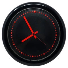 Vintage 1980s Postmodern Black and Red Rexite Zero 980 Wall Clock