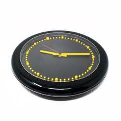 1980s Postmodern Black and Yellow Rexite Zero 980 Wall Clock