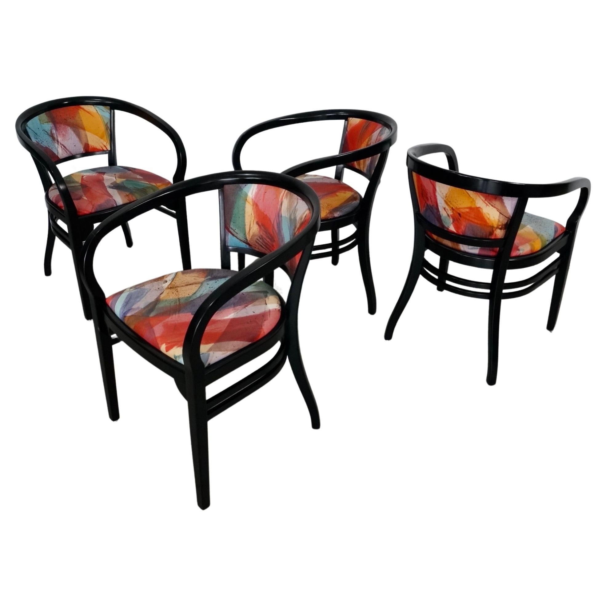 1980's Postmodern Black Lacquered Dining Armchairs by Nienkamper - Set of 4