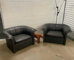 1980s Postmodern Black Leather Club Chairs by Roger Sprunger for Dunbar - a Pair
