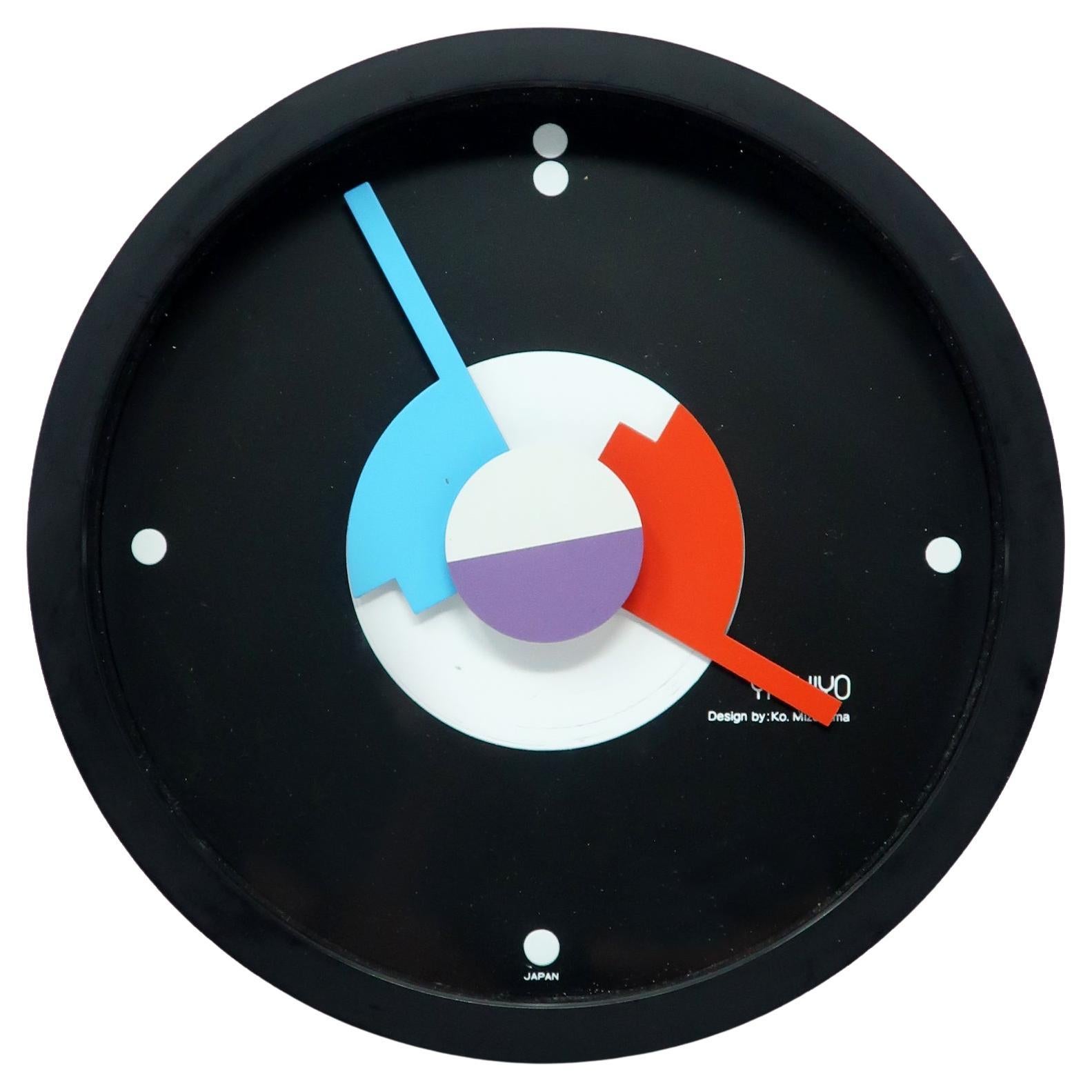 1980s Postmodern Black Wall Clock by Ko Mizuyama for Yachiyo For Sale