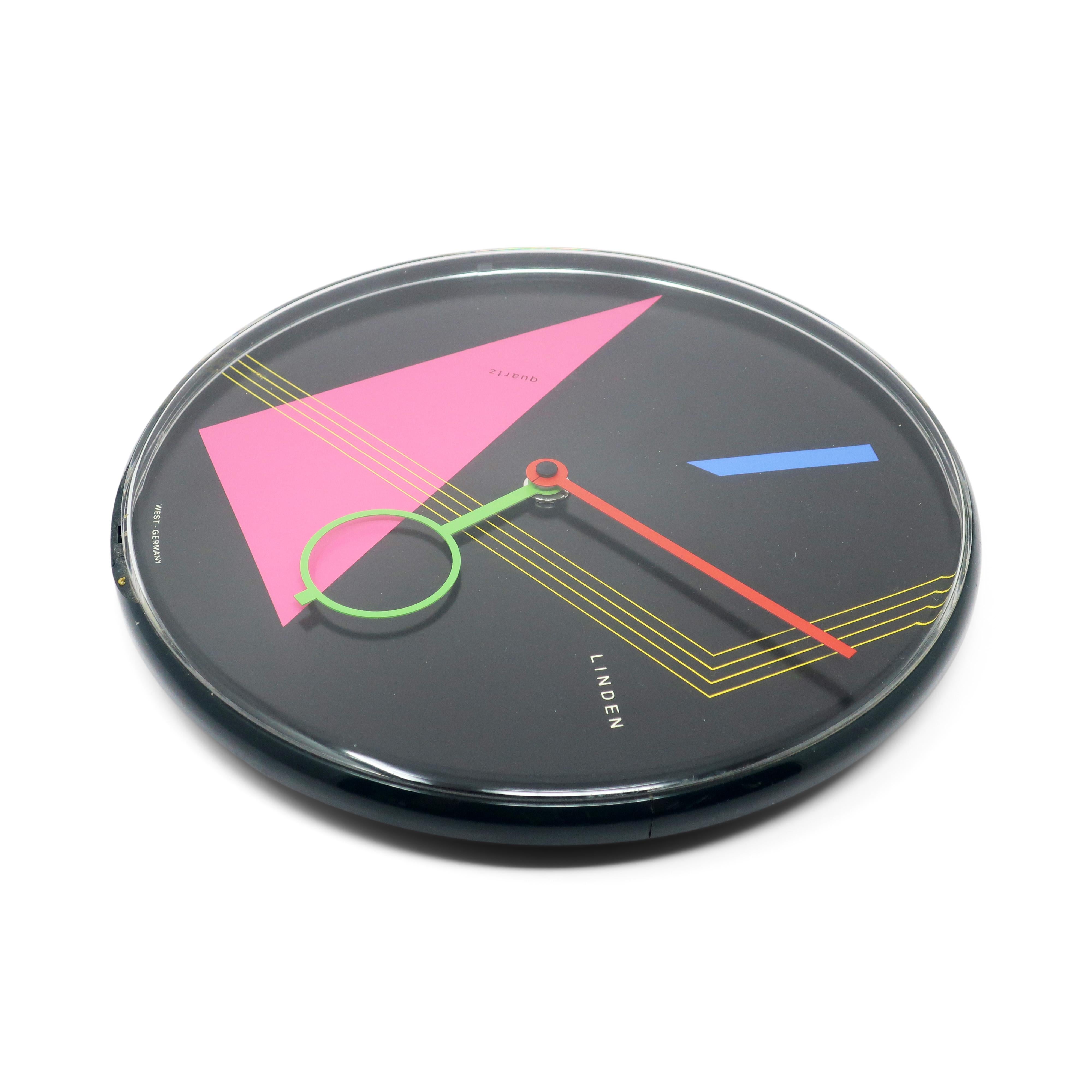 Post-Modern 1980s Postmodern Black Wall Clock by Linden