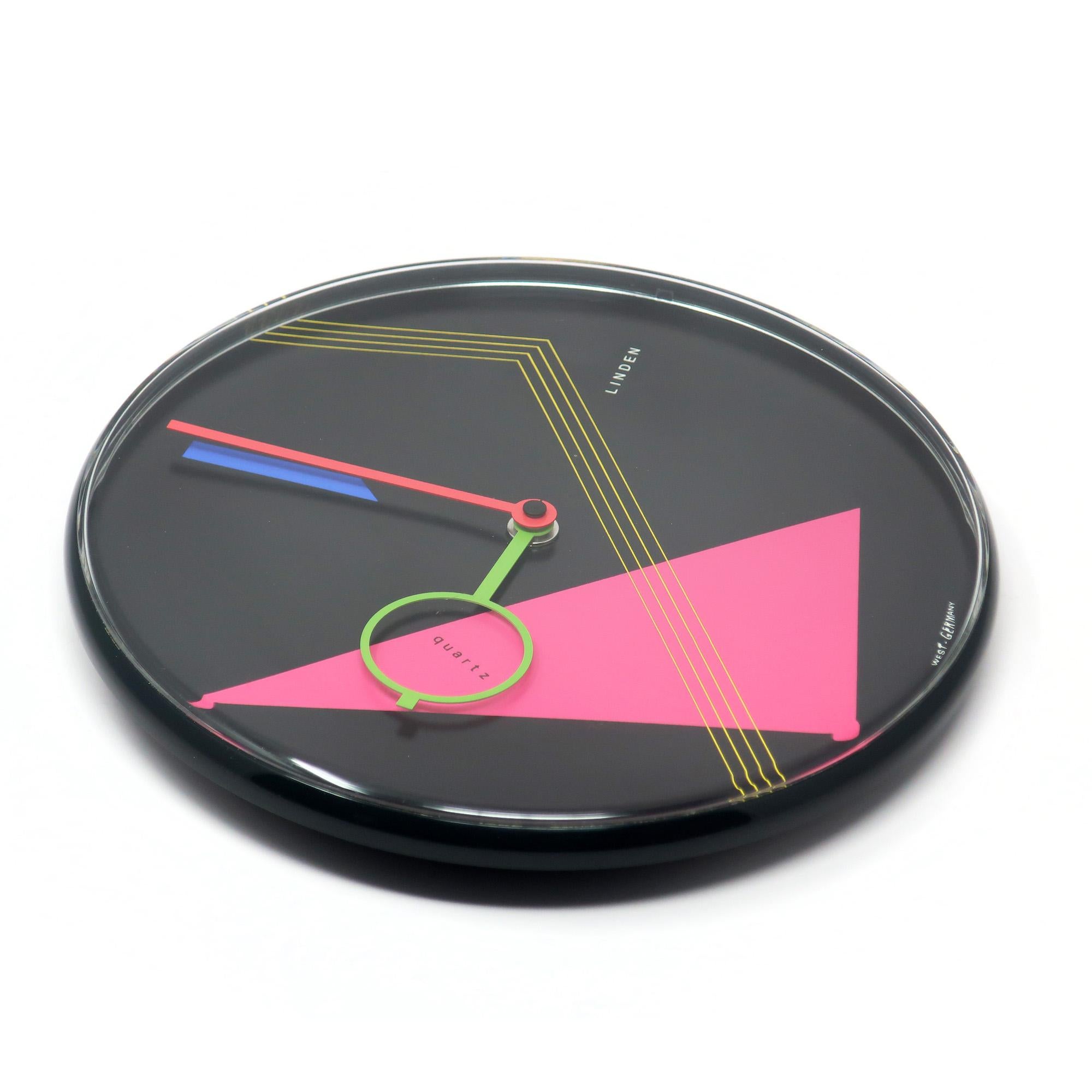Post-Modern 1980s Postmodern Black Wall Clock by Linden For Sale