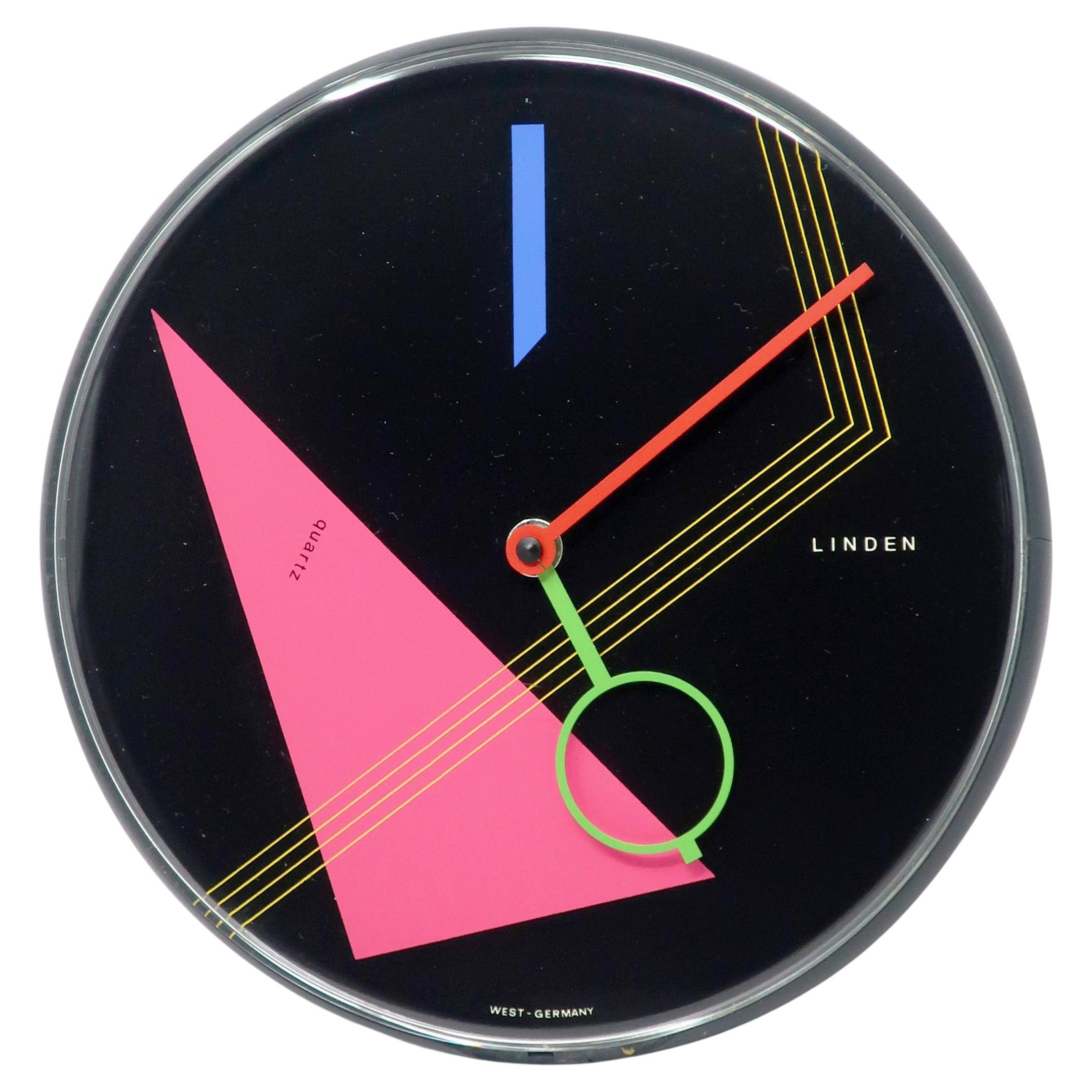 1980s Postmodern Black Wall Clock by Linden